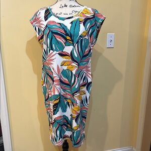 T by Talbots Vibrant Tropical Leaf Print Dress, M